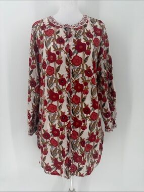 Anokhi India Floral Block Print Cotton Tunic‎ Dress Size S Boho